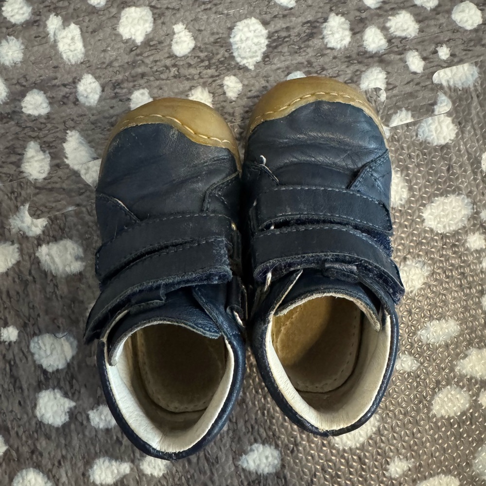 Navy Blue Kids Shoes with Tan Accents